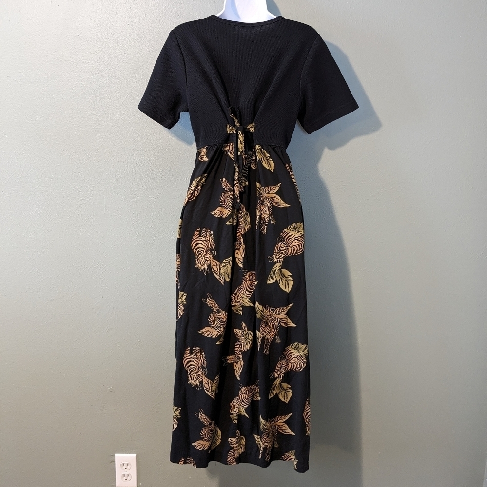 Vintage 90's Zebra Print Embroidered Maxi Dress Size M - Picture 7 of 7